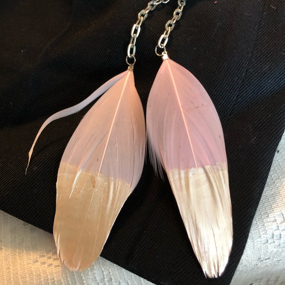 Pink dipped feather earrings